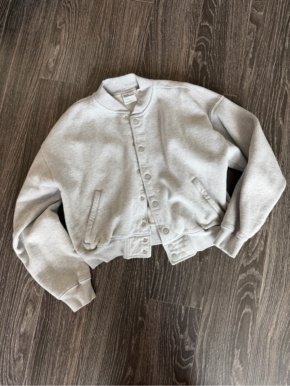 Aritzia TNA Light Gray Button-Up Bomber Sweatshirt